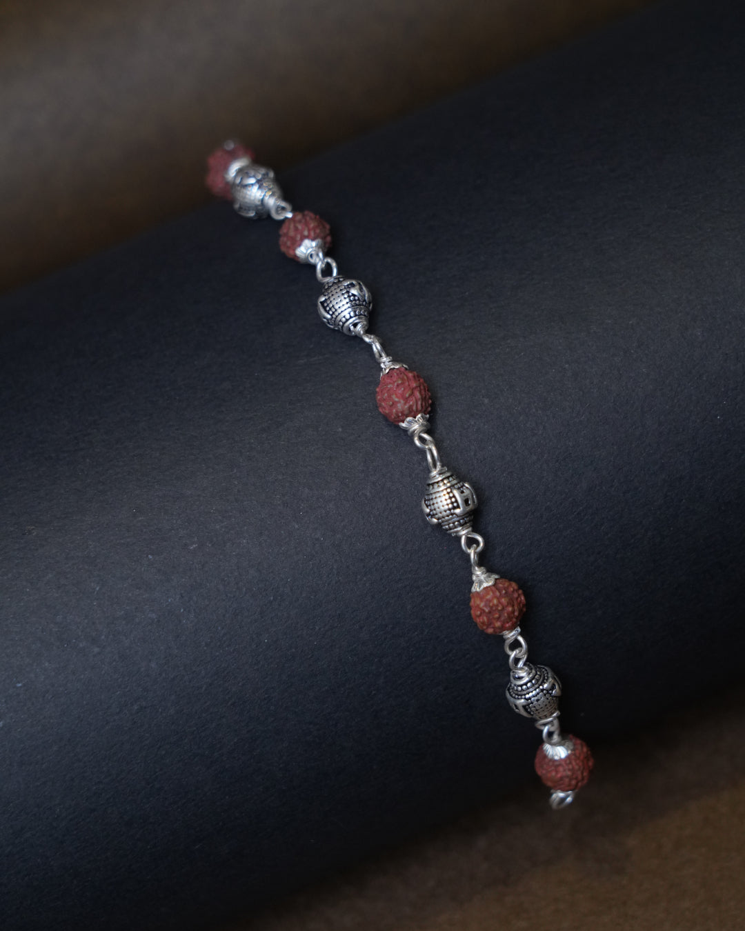 Rudraksha Silver Beaded Bracelet (8 Inch)
