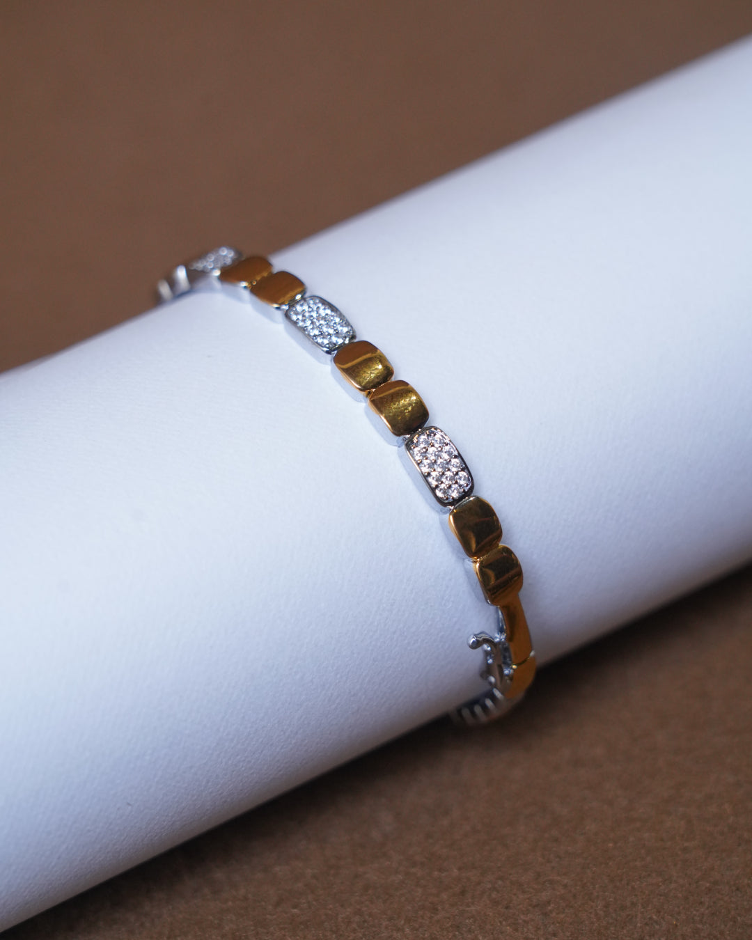 Two-Tone Polished Link Bracelet with Diamond Accent Bars
