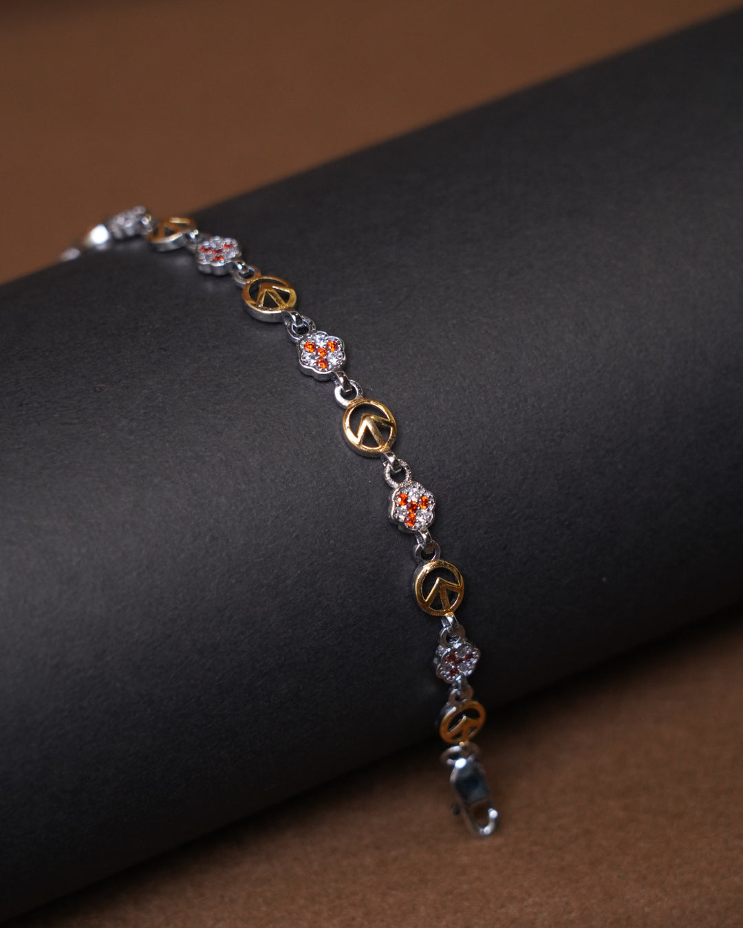 Designer Floral & Geometric Two-Tone Gold Bracelet (7 Inch)