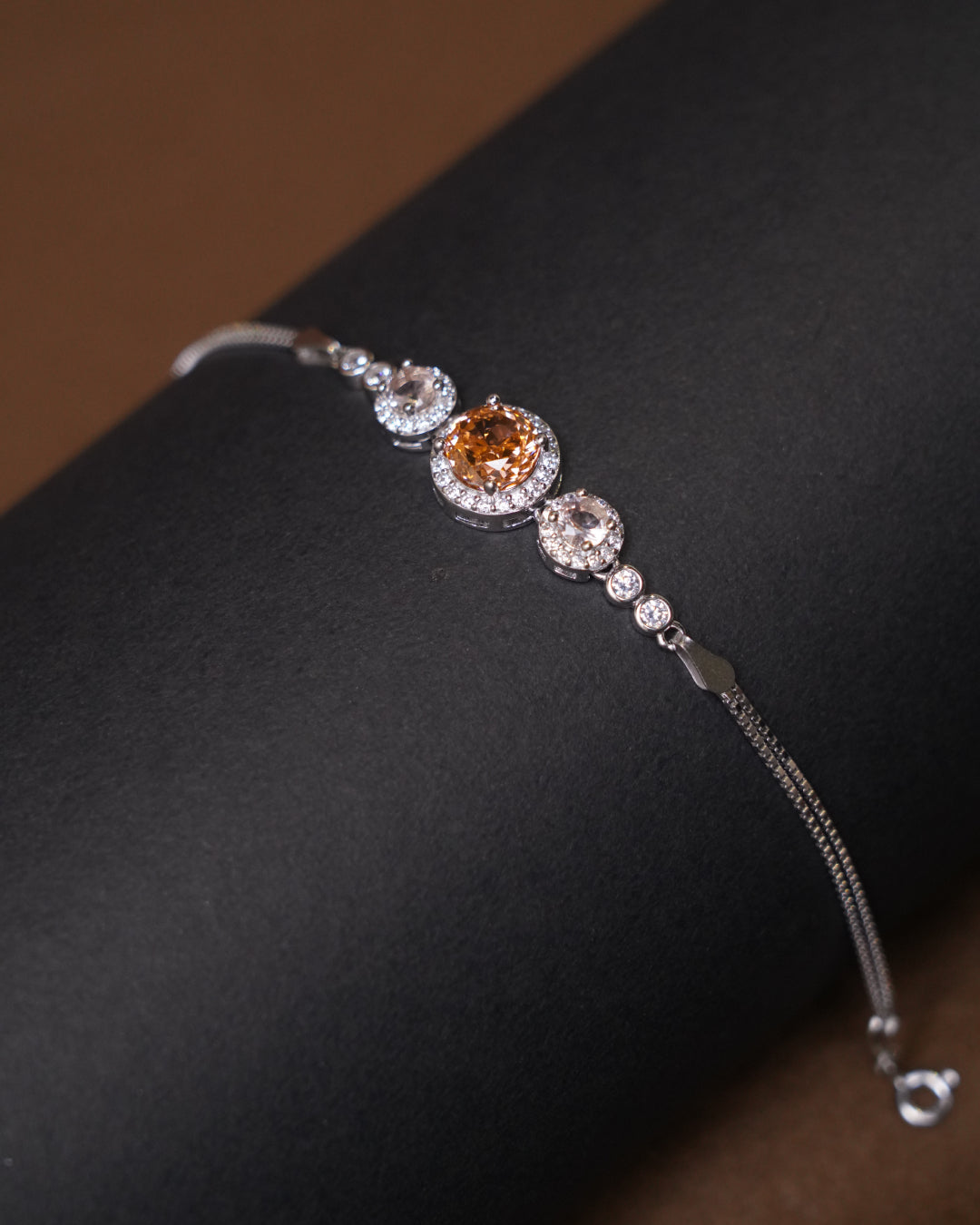 Luxury Halo Crystal Bracelet with Champagne Center Stone (7 Inch)