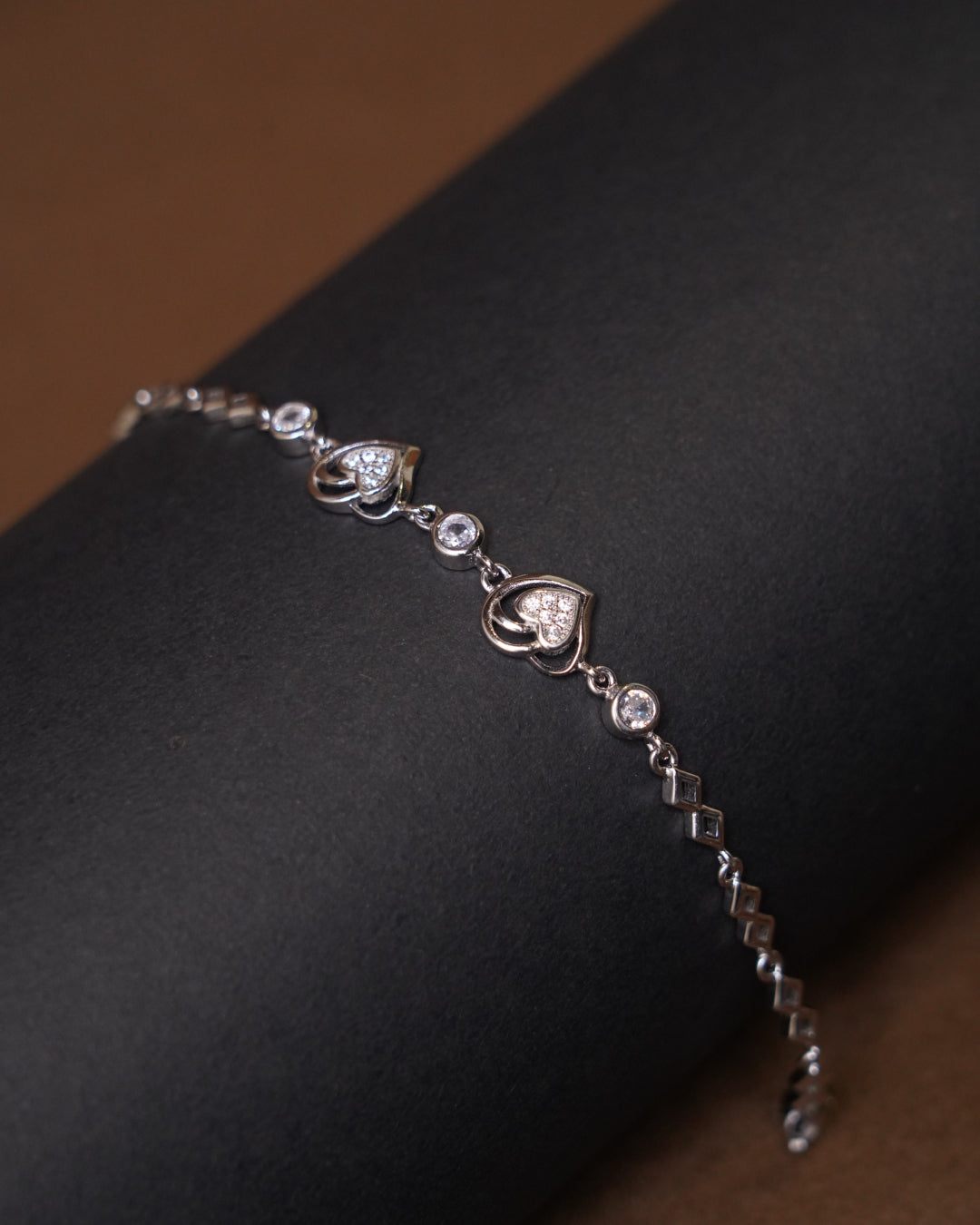 Elegant Double Heart Crystal Bracelet (7 Inch)