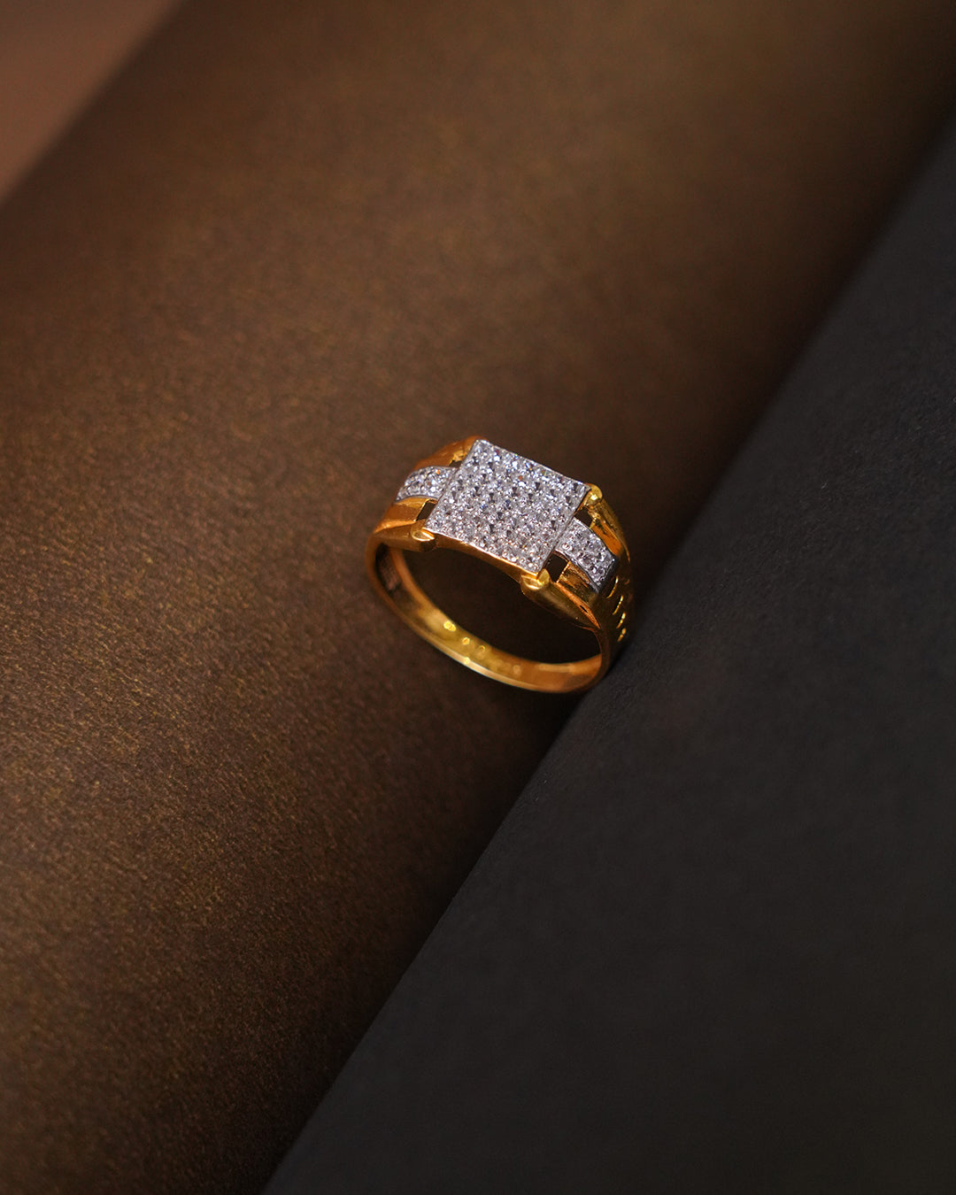 Men’s Gold Ring with Square Diamond Cluster