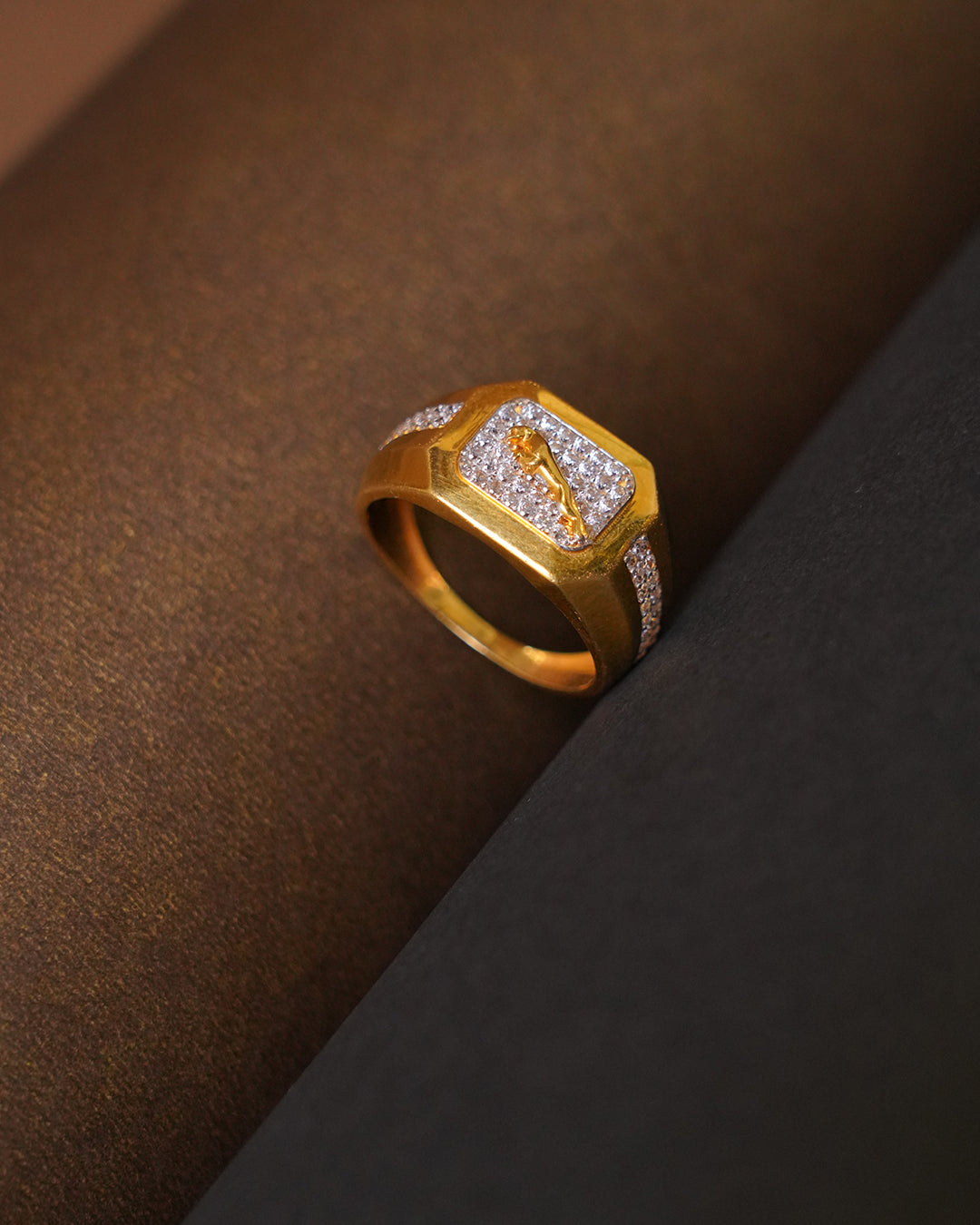 Men’s Gold Ring with Diamond Halo & Figure Design