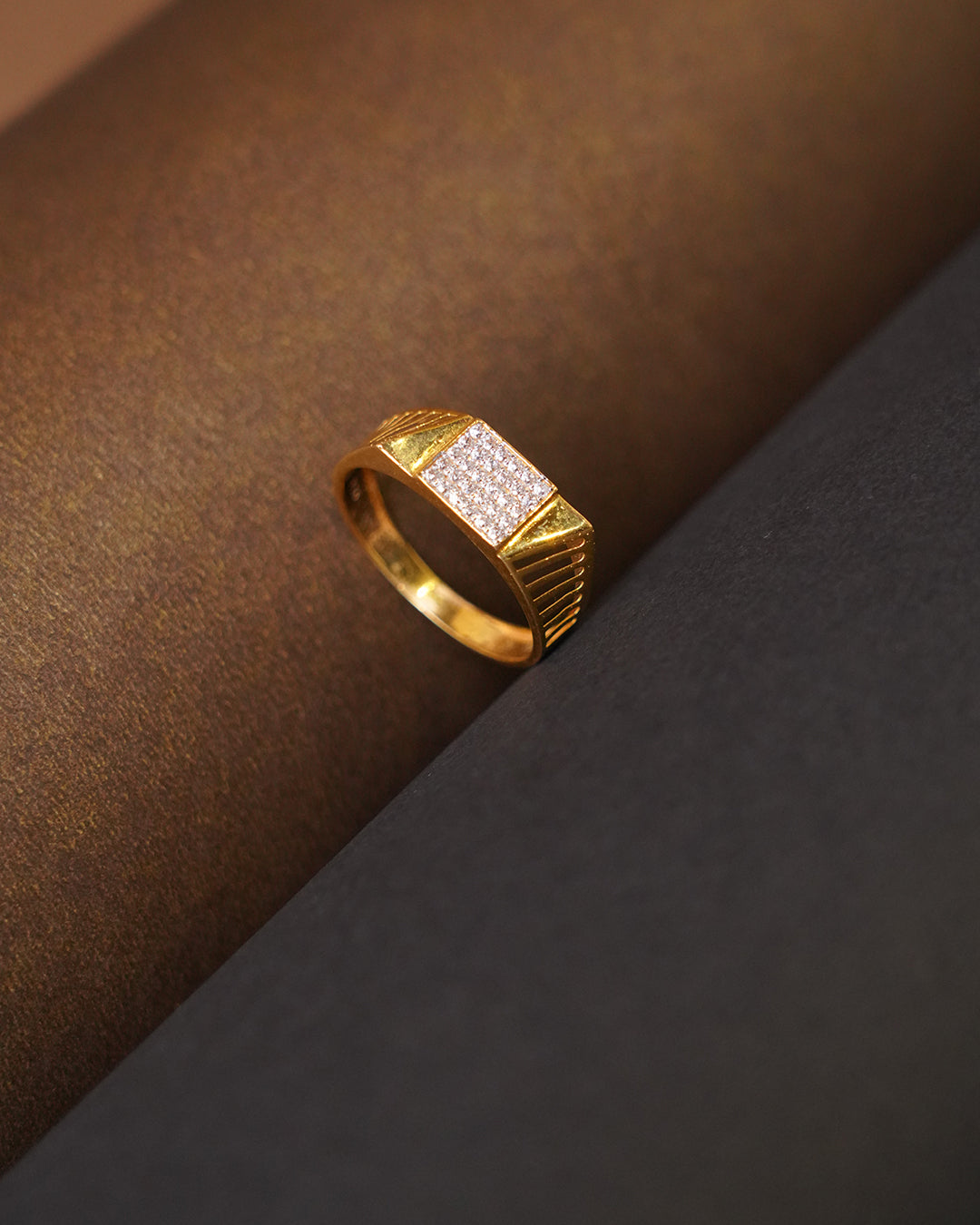 Men’s Gold Ring with Rectangular Diamond Top