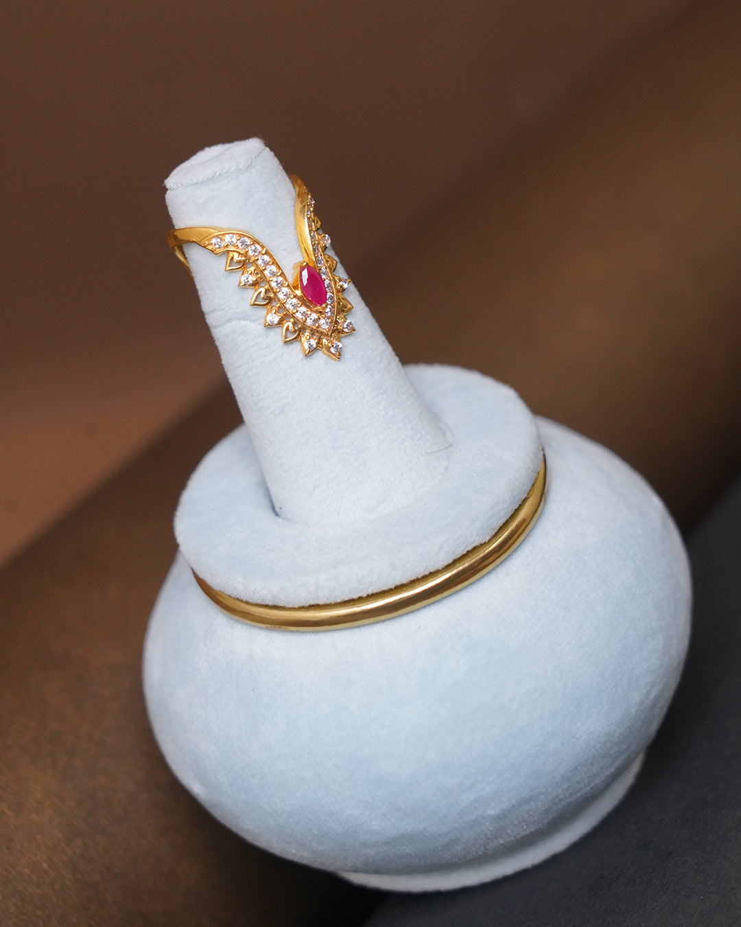 Premium Gold Ring with Marquise Ruby & CZ Stones