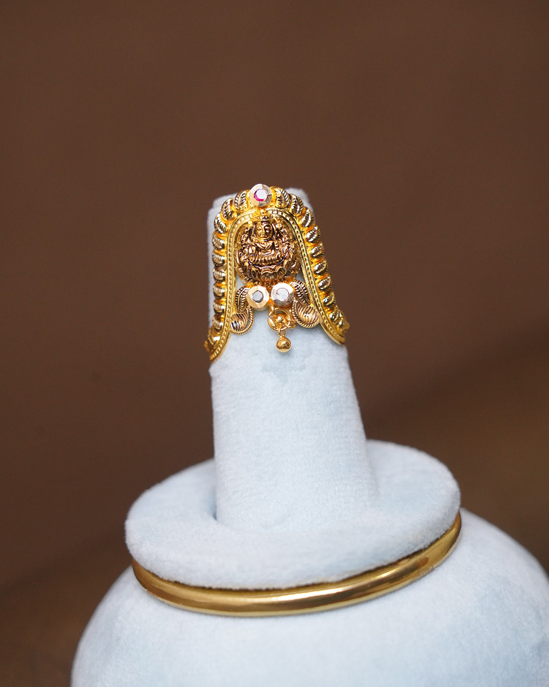 Temple Design Gold Ring with Goddess Motif