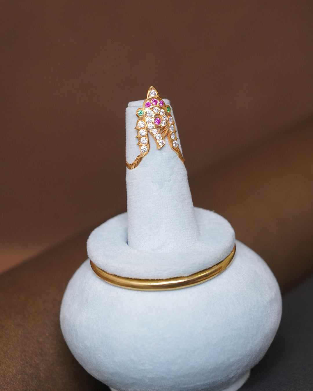 Designer Gold Ring with Multi-Color Stones