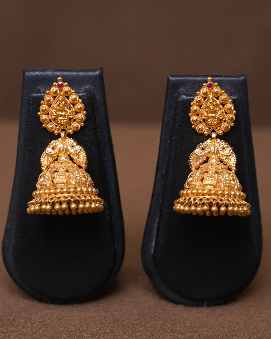 Grand Antique Gold Lakshmi Temple Jhumka Earrings