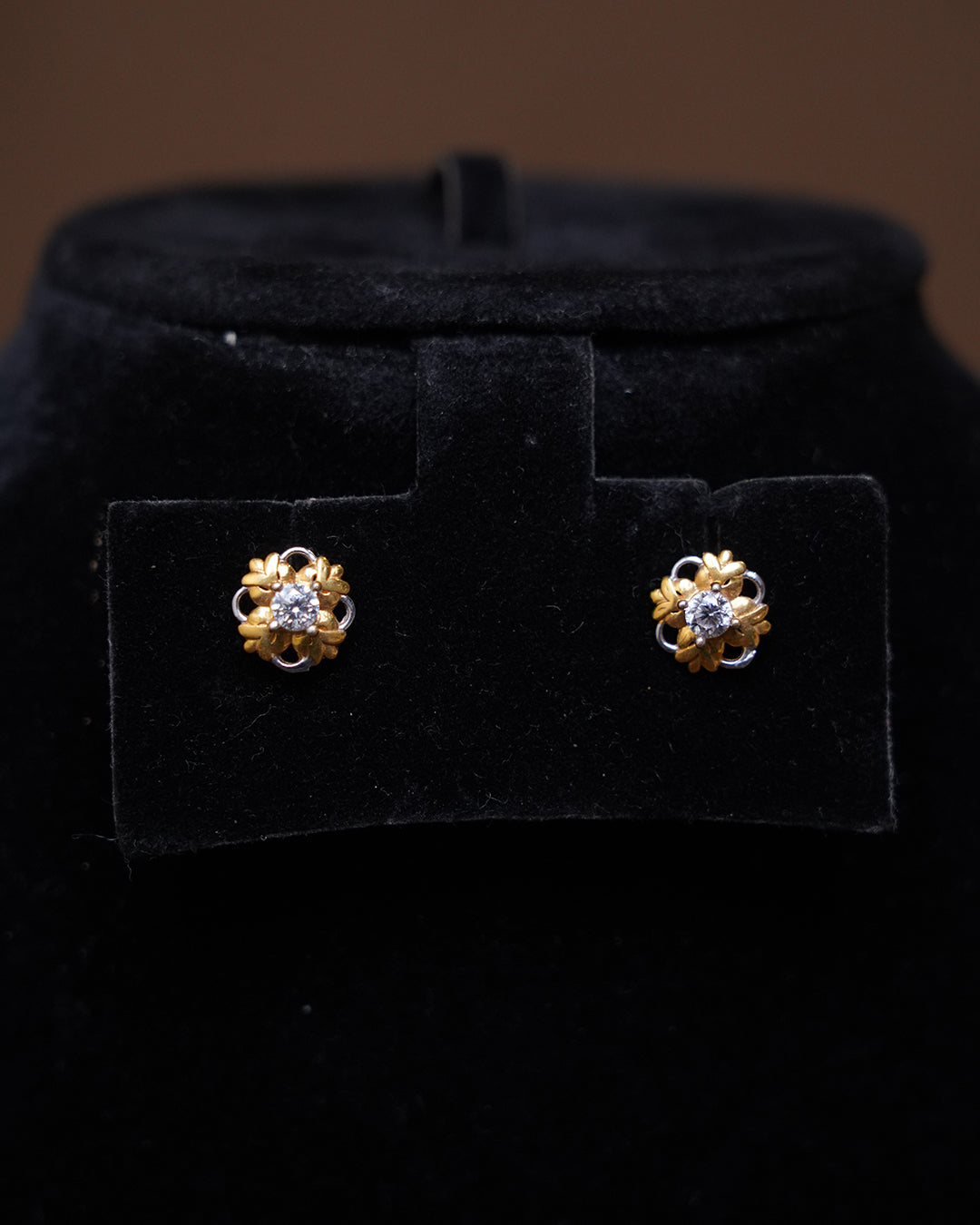Gold Floral Diamond Stud Earrings