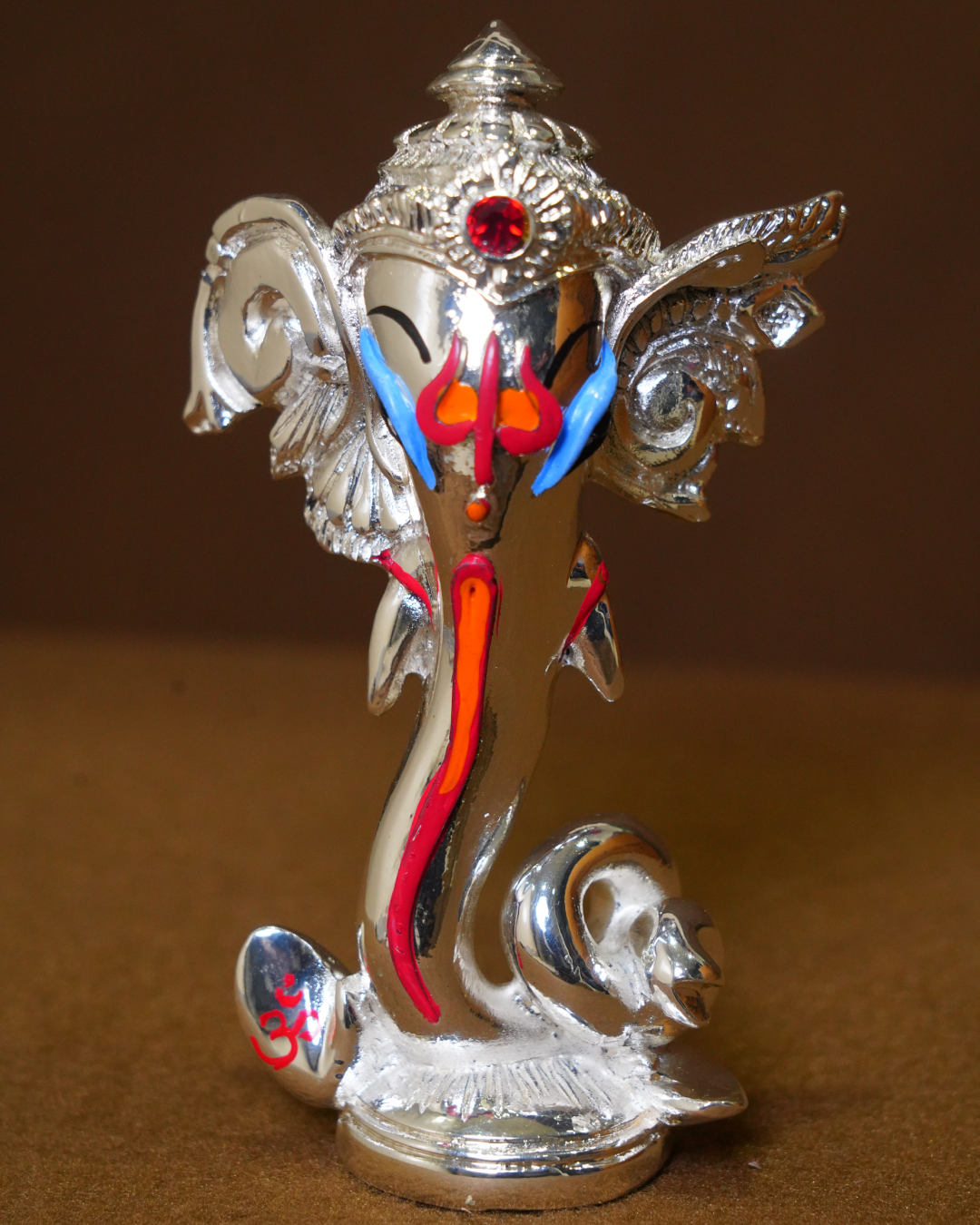 Silver Plated Lord Ganesha Idol – Statue with Color Accents (5 Inch)