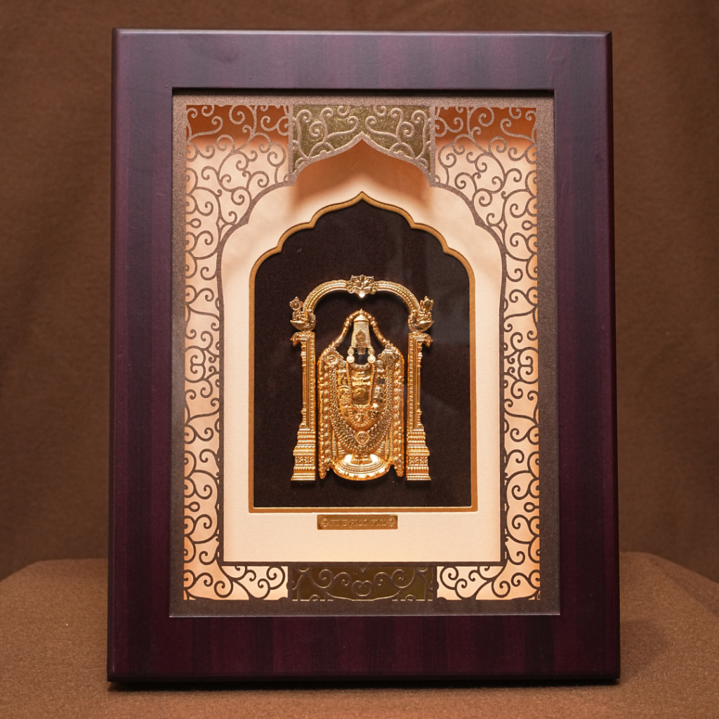 Tirupati Balaji Gold-Plated Frame – Wall Decor (13 x 9.5 Inch)