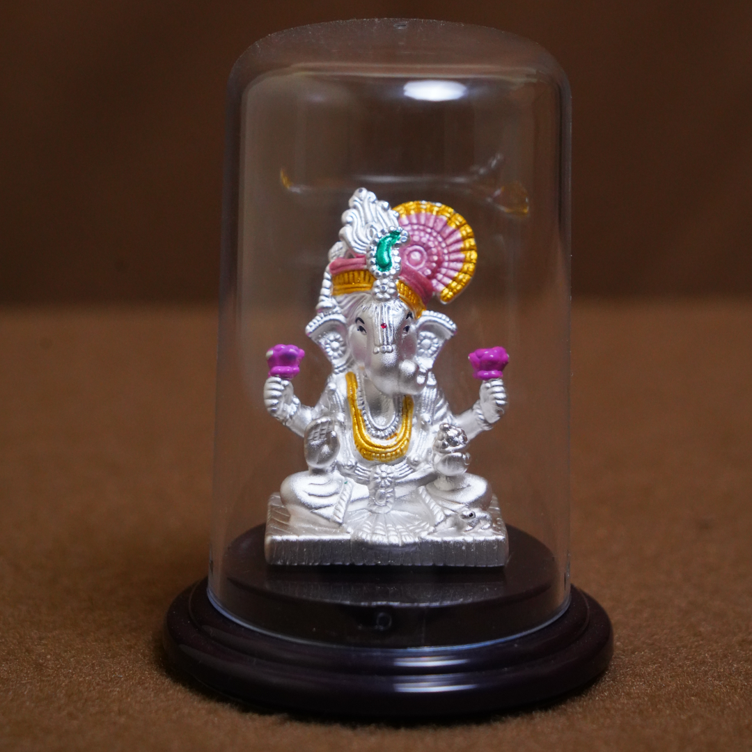 Lord Ganesha Idol in Protective Dome – Auspicious Statue (3 Inch)