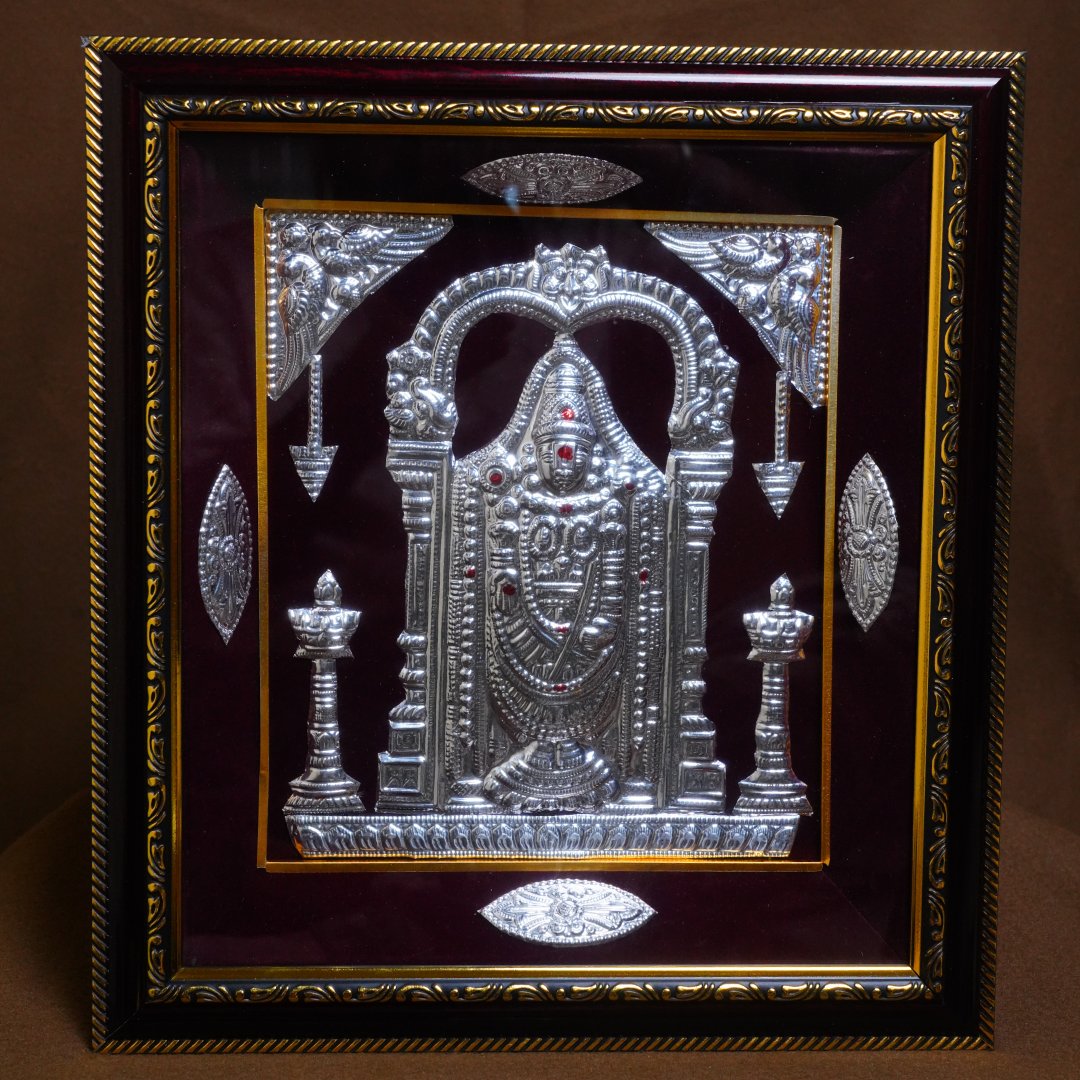 Tirupati Balaji Silver Embossed Frame – Decorative Wall Hanging (13 x 11 Inch)