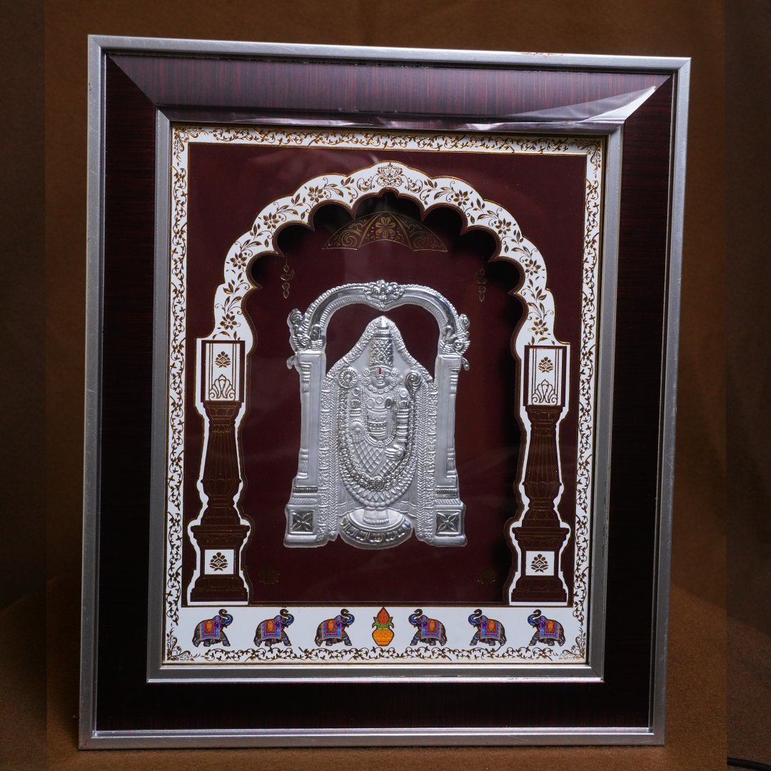 Tirupati Balaji Silver Plated Frame with Ornate Arch (13 x 11 Inch)