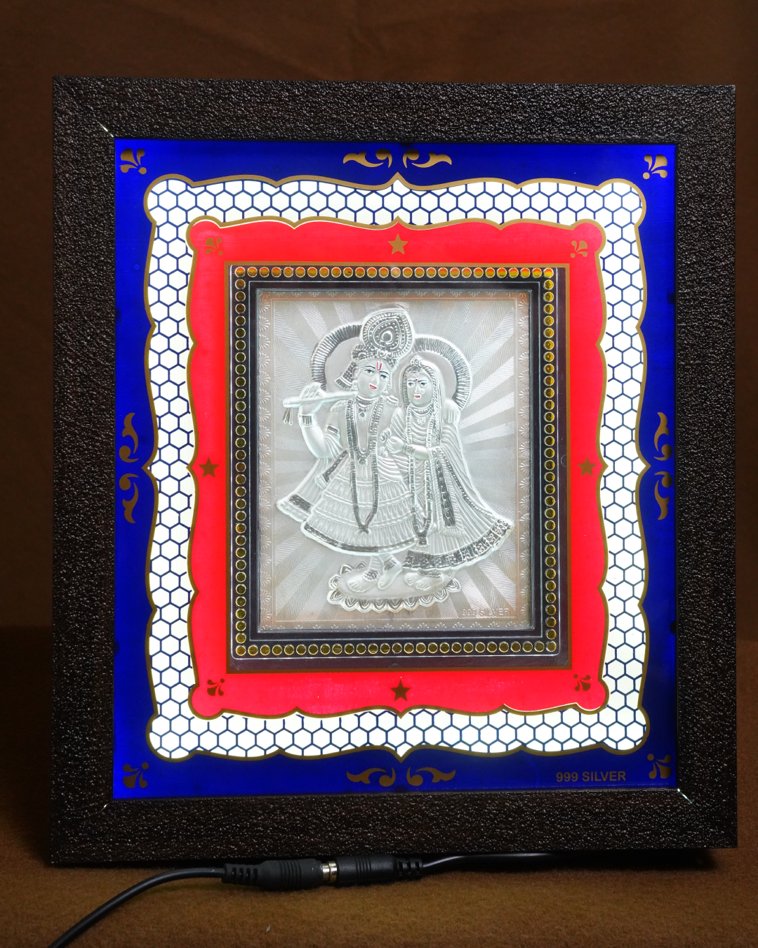 Radha Krishna Silver Plated LED Light Frame (10 x 9 Inch)