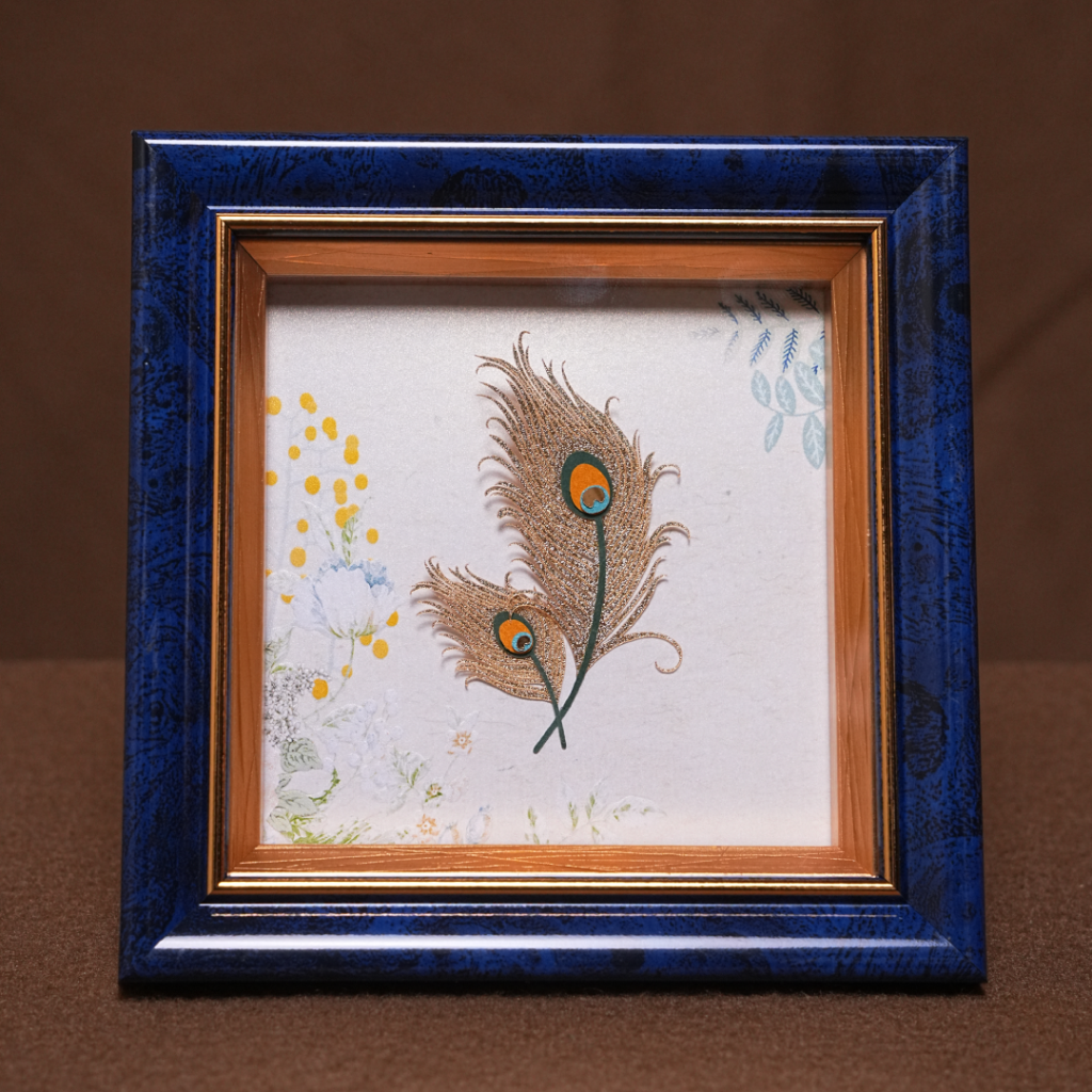 Minimalist Peacock Feather Art Frame – Decorative Wall Piece (5.5 x 5.5 Inch)