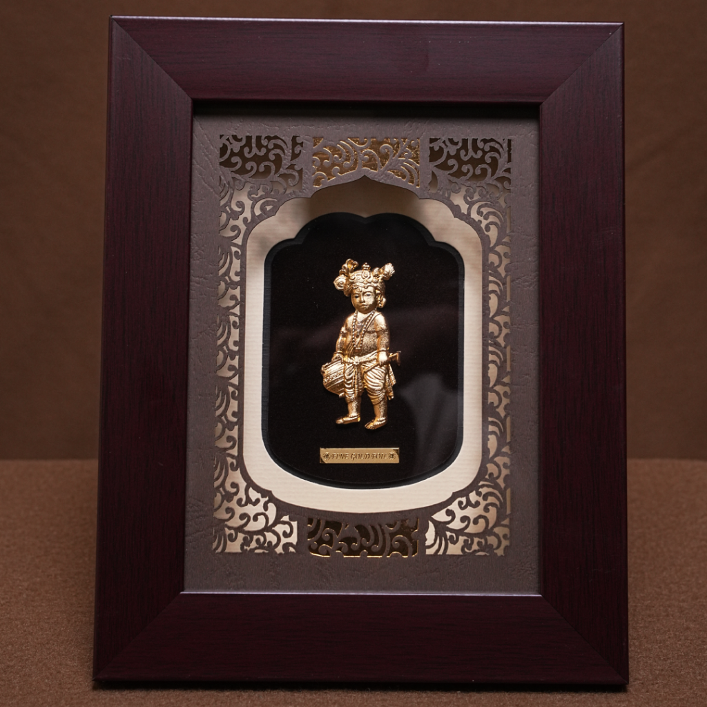 Bal Krishna Gold Foil Frame – Decorative Wooden Wall Art (8.5 x 6.5 Inch)