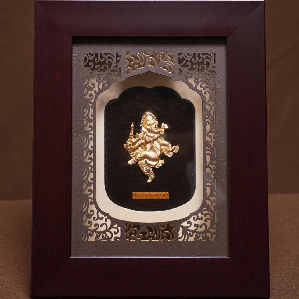 Dancing Ganesha Gold Foil Frame – Wooden Decorative Wall Art (8.5 x 6.5 Inch)