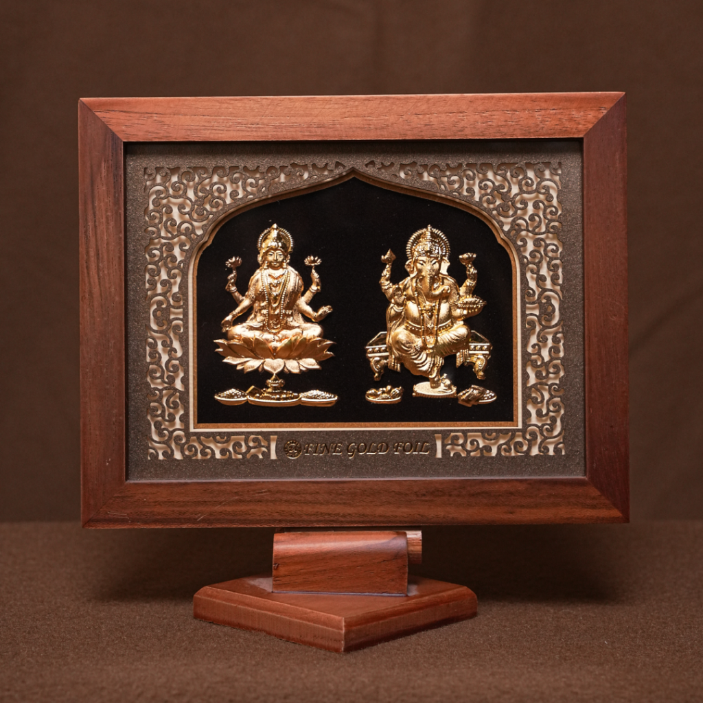 Lakshmi & Ganesha Gold Foil Frame – Table Decor (5.5 x 3 Inch)