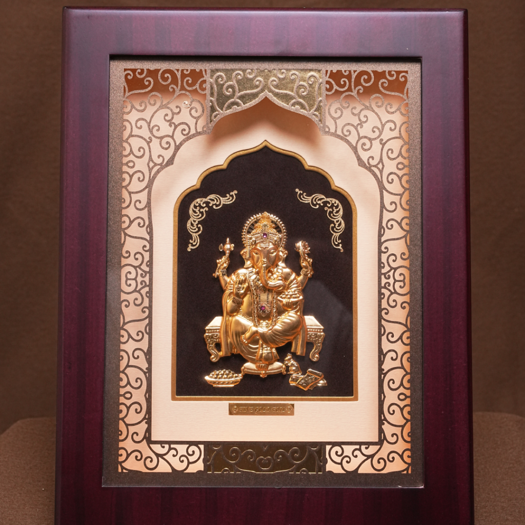 Lord Ganesha Gold Foil Frame – Premium Wall & Table Decor (8.5 x 6.5 Inch)