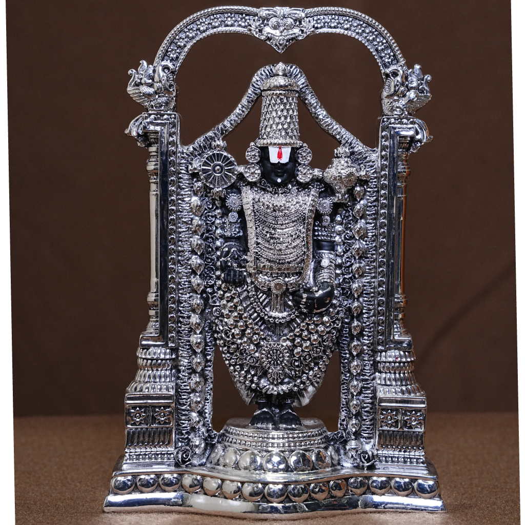 Decorative Lord Venkateswara Idol – Premium Silver Finish Religious Statue (8 Inch)