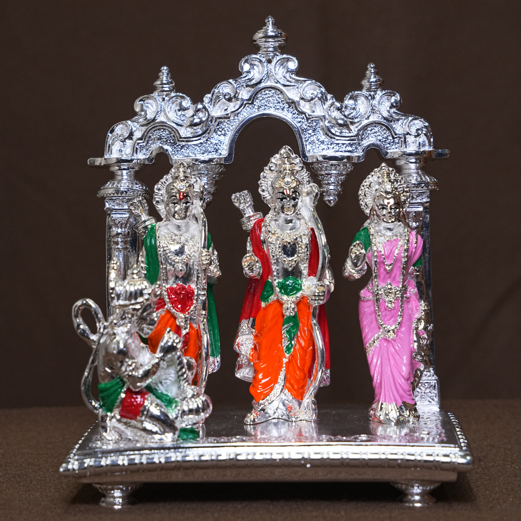 Ram Darbar Idol Set with Hanuman – Silver Finish Decorative Religious Statue(7 Inch)