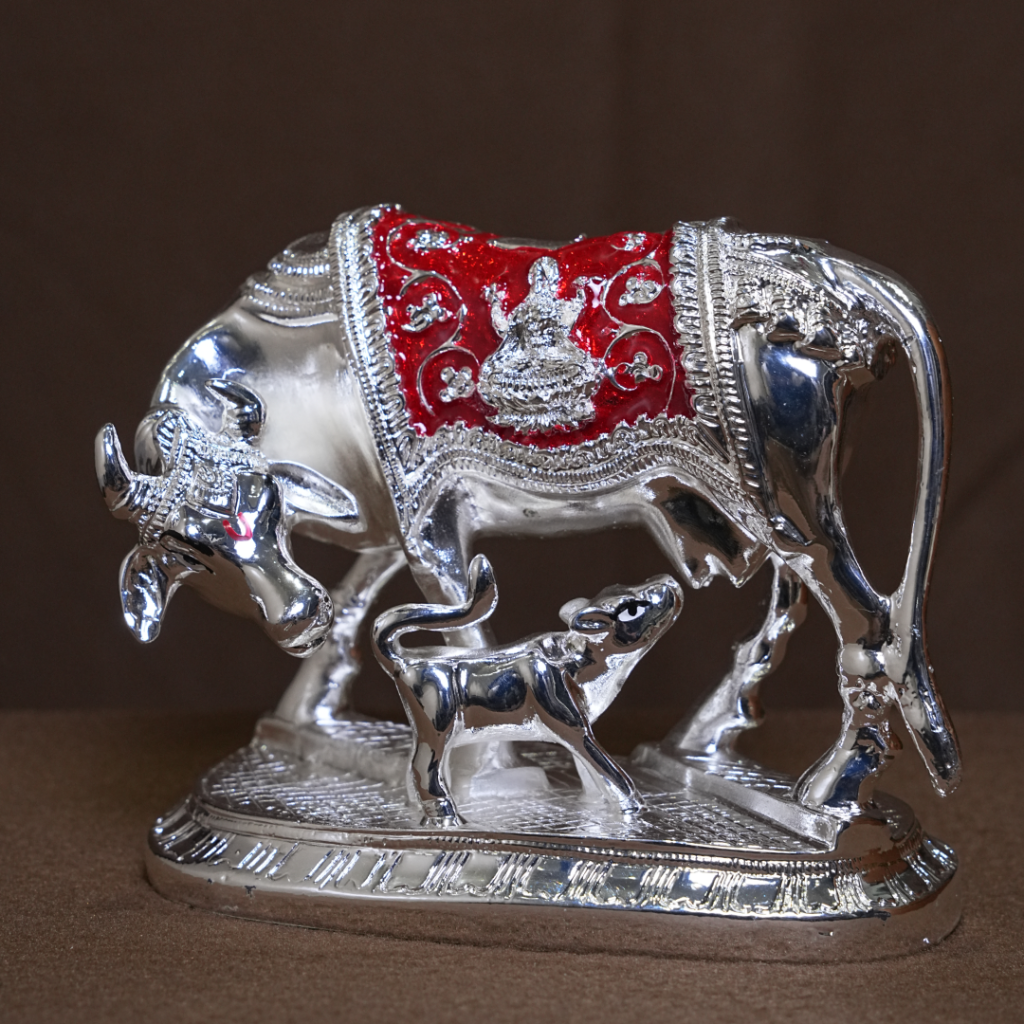 Cow and Calf Idol with Decorative Red Design (5 Inch)