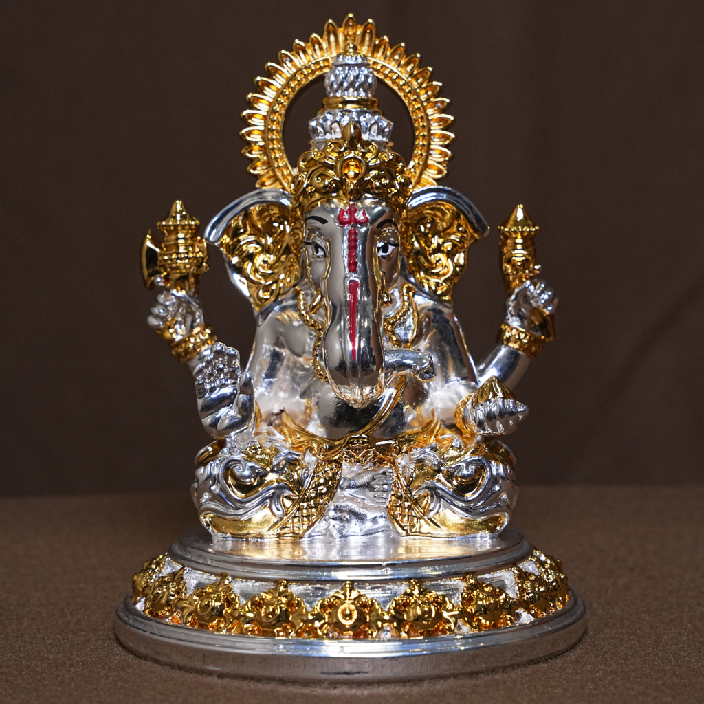 Elegant Gold & Silver Plated Lord Ganesha Idol – Decorative Statue (5 Inch)