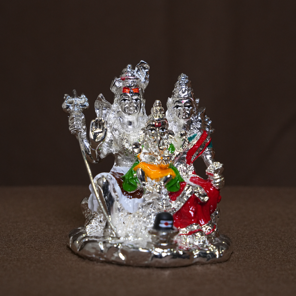 Divine Shiv Parivar Silver Idol – Spiritual Statue (3 Inch)