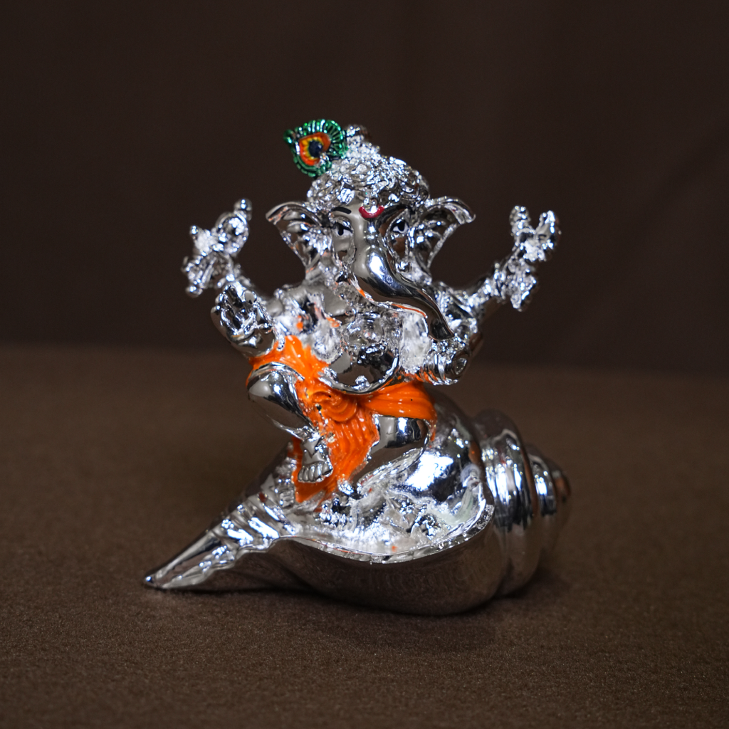 Ganesha Idol on Shankh Statue for Home & Office (3 Inch)