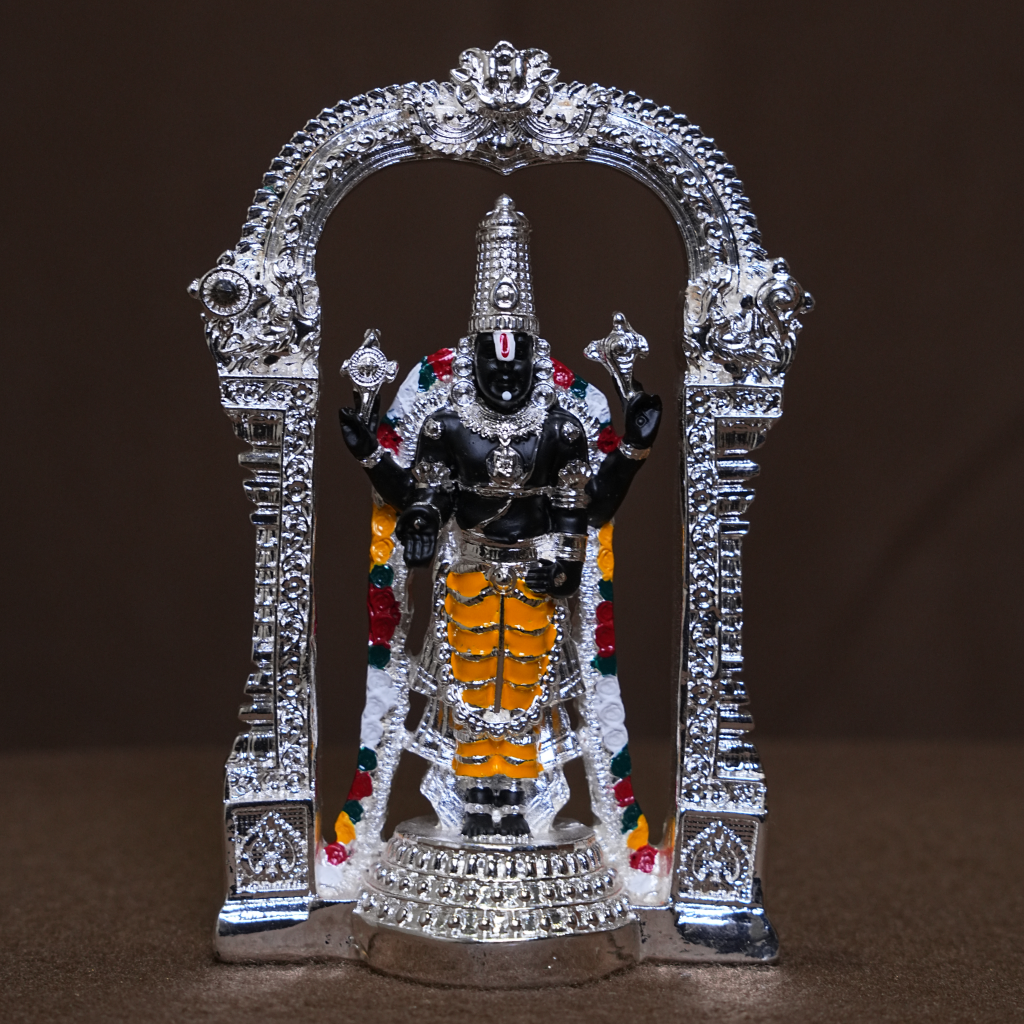 Tirupati Balaji Silver Idol with Arch – Spiritual Statue (4 Inch)