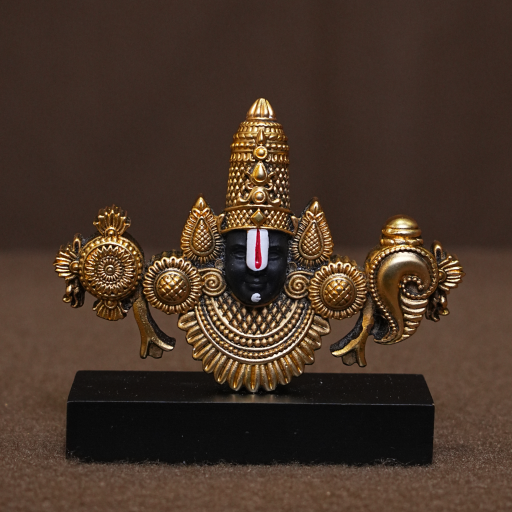Tirupati Balaji Decorative Idol with Conch & Chakra – Divine Spiritual Statue (2 Inch)