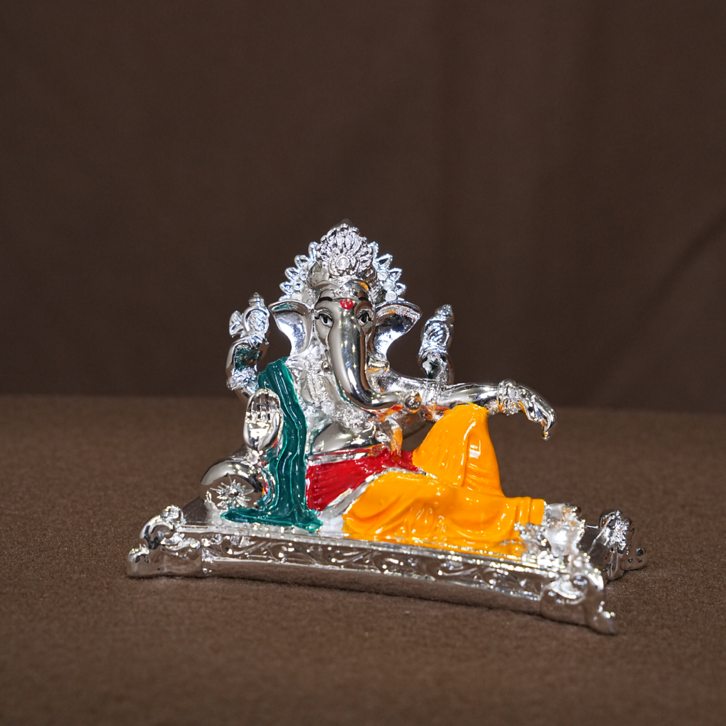 Reclining Lord Ganesha Silver Idol – Decorative Spiritual Statue (3 Inch)