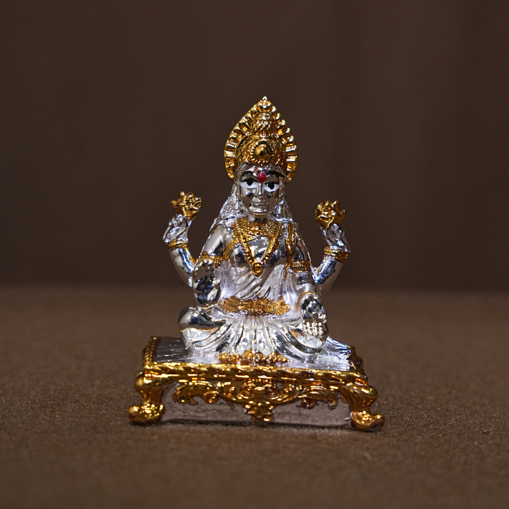 Mahalakshmi Silver & Gold Plated Idol – Goddess Lakshmi Sitting Statue (2 Inch)