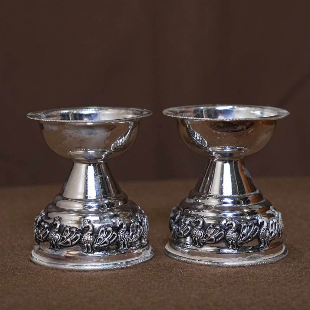 Silver Peacock Design Pooja Bowl Set (2 Inch, 96 gm)