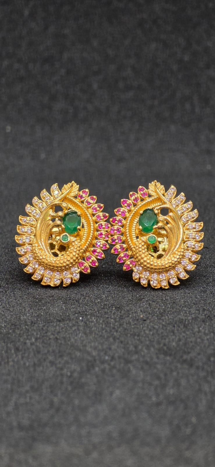 gold pecock tops with ruby and cz