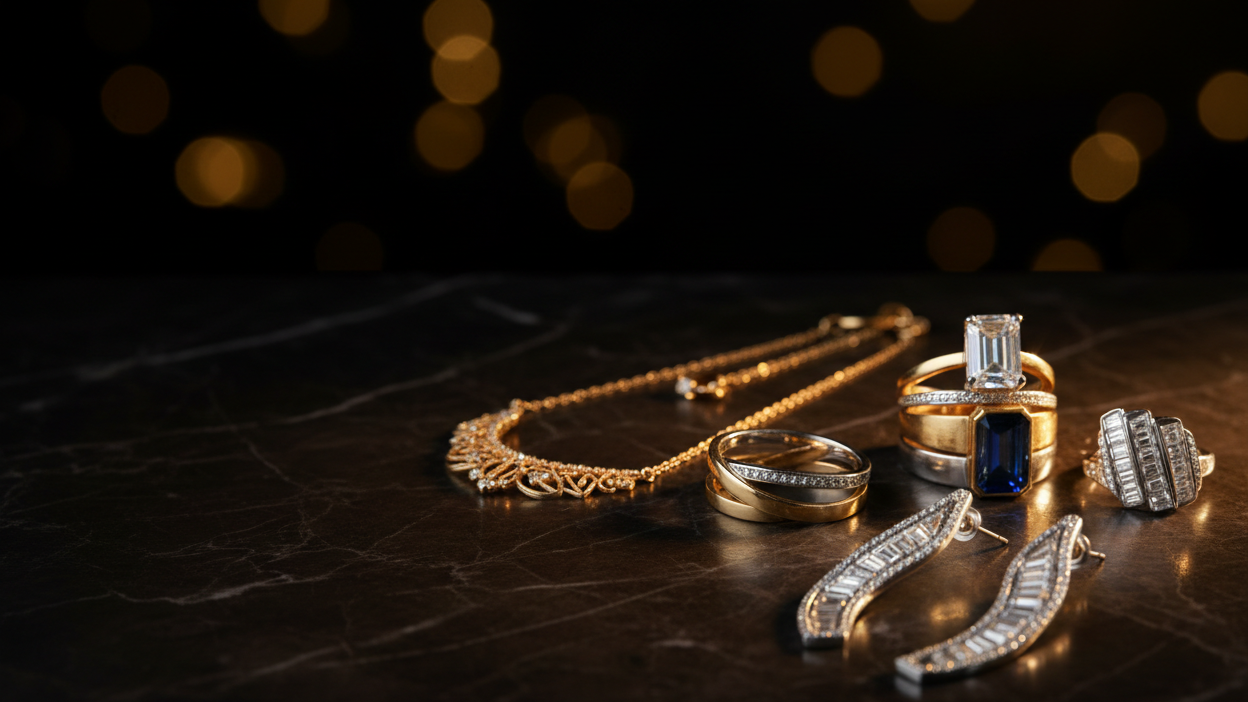 generate a banner in 1920*800 size for a gold and silver jewelry 