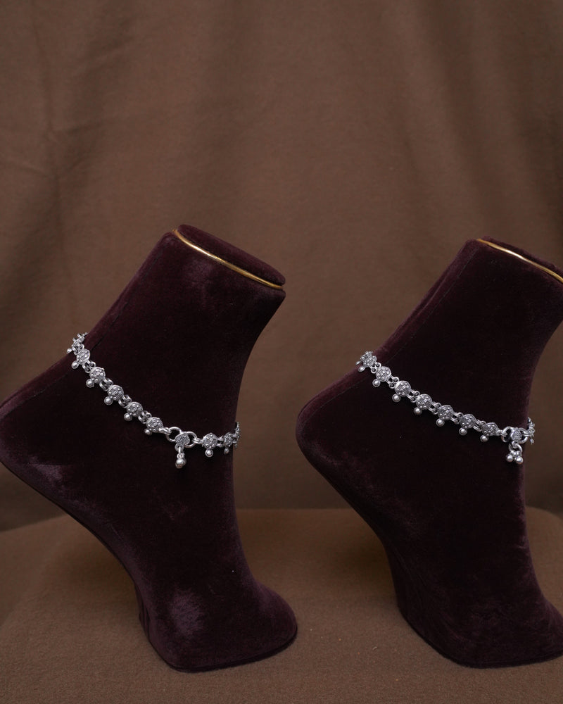 Elegant Silver Anklet with Floral Charm Drops