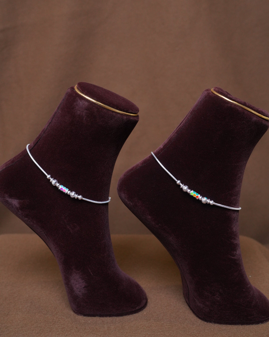 Minimalist Silver Anklet with Multicolor Beaded Center Bar
