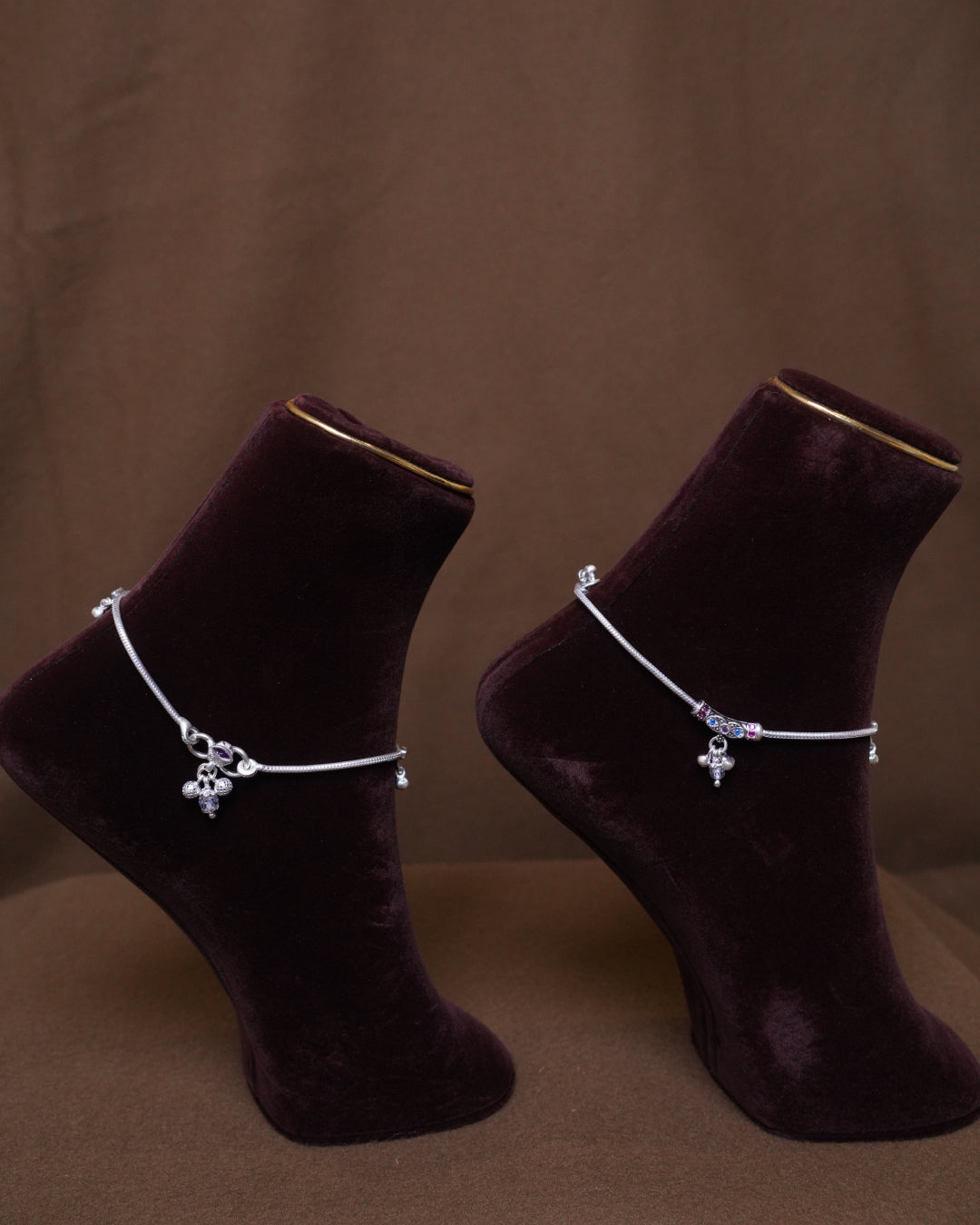 Minimalist Silver Anklet with Stone Accent & Dangling Charm