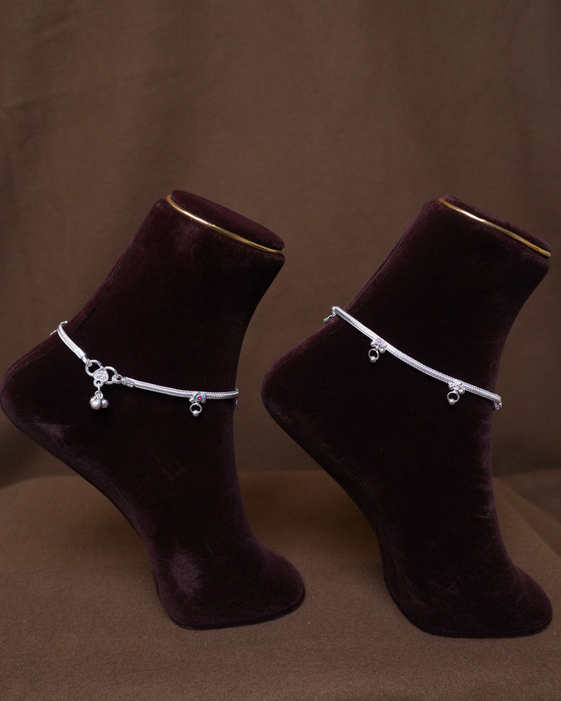 Elegant Silver Charm Anklet with Colored Accents